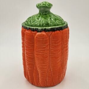 Vintage Italian Carrot Canister Lidded Jar Hand Painted Excellent Condition!